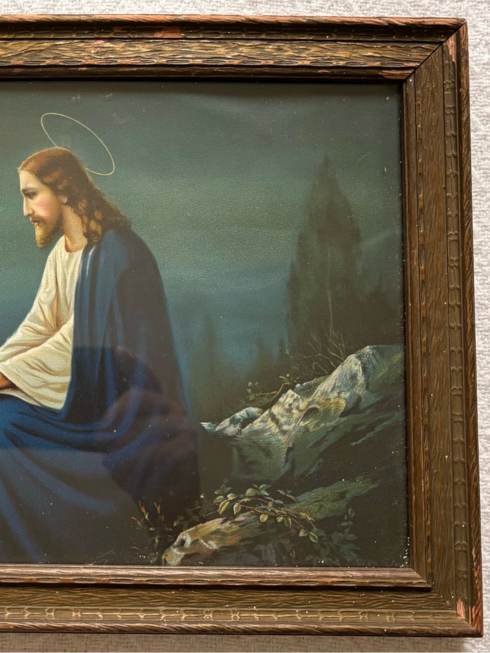 Vintage framed lithograph "Christ on the Mount of Olives” Josef Untersberger - Picture 3 of 4